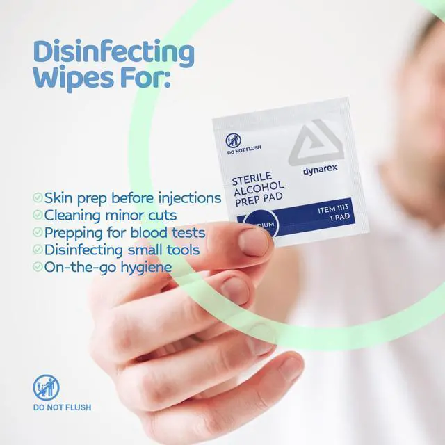 Alt view image 2 of 7 - Dynarex DynaSafety Sterile Alcohol Prep Pads, Medium, 70% Isopropyl Alcohol, Individually Wrapped, 200 per Box