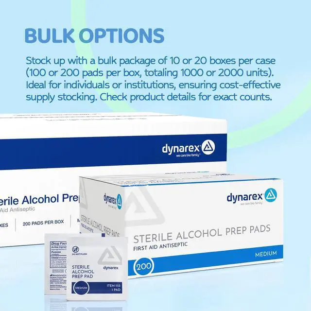 Alt view image 7 of 7 - Dynarex DynaSafety Sterile Alcohol Prep Pads, Medium, 70% Isopropyl Alcohol, Individually Wrapped, 200 per Box