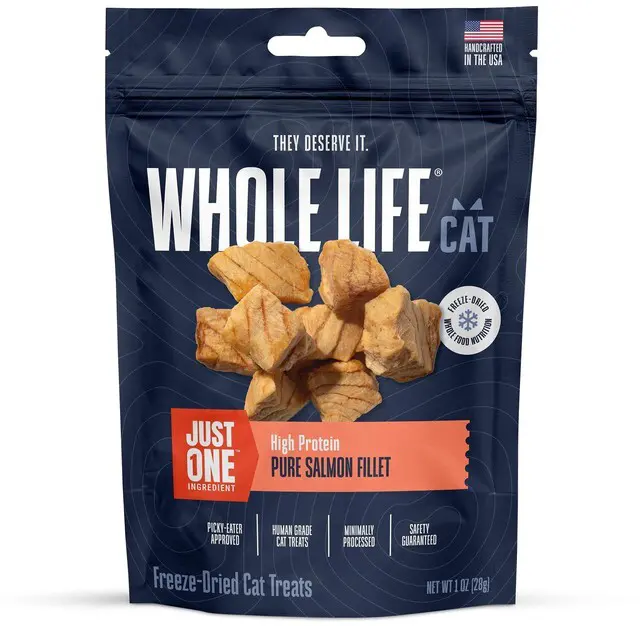 Main image of Whole Life Cat Just One Salmon Freeze Dried Cat Treats, Human Grade, High Protein, USA Made, Natural, 1oz (Pack of 1)
