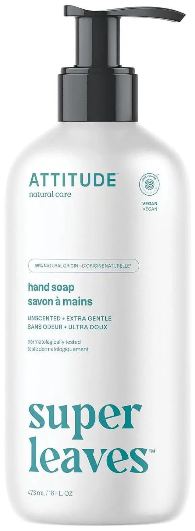 Main image of ATTITUDE Liquid Hand Soap, EWG Verified, Plant and Mineral-Based, Vegan, Unscented, 16 Fl Oz