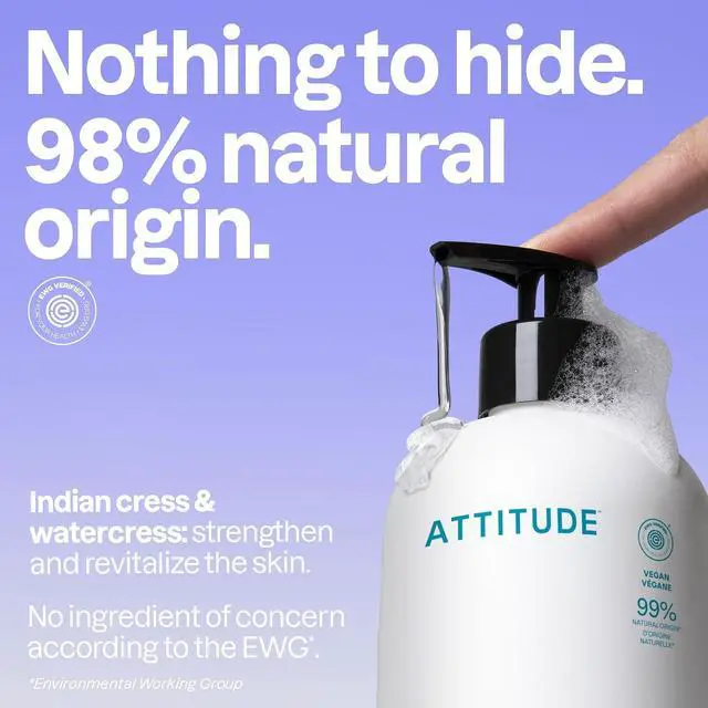 Alt view image 2 of 6 - ATTITUDE Liquid Hand Soap, EWG Verified, Plant and Mineral-Based, Vegan, Unscented, 16 Fl Oz