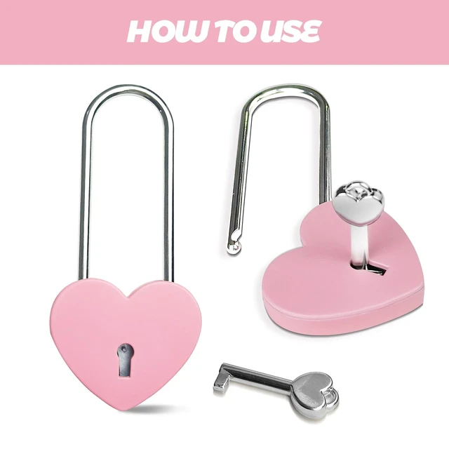 Alt view image 2 of 7 - Pink 3.5in Single Heart Lock with Key, 50mm Metal Love Lock for Lovelock Bridge, Jewelry Box, Diary Book, Card Box