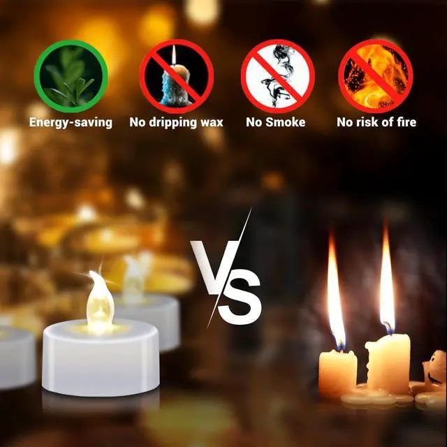 Alt view image 5 of 6 - LED Tea Lights 12 Pack, Flameless Battery Operated Candles, 200+ Hours Flickering Warm White, Realistic Fake Tealights for Weddings, Home Decor, Parties