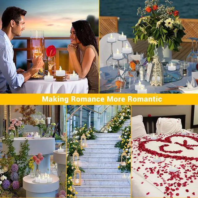 Alt view image 6 of 6 - LED Tea Lights 12 Pack, Flameless Battery Operated Candles, 200+ Hours Flickering Warm White, Realistic Fake Tealights for Weddings, Home Decor, Parties