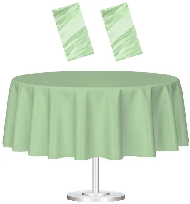 Main image of HEIPINIUYE 2 Pack Sage Green Round Plastic Tablecloth 84 Inch Waterproof Disposable for Party Birthday Camping Picnic Baby Shower