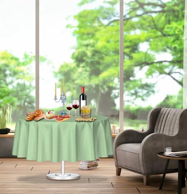 Alt view image 3 of 7 - HEIPINIUYE 2 Pack Sage Green Round Plastic Tablecloth 84 Inch Waterproof Disposable for Party Birthday Camping Picnic Baby Shower