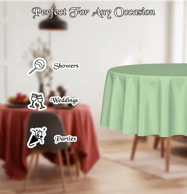 Alt view image 4 of 7 - HEIPINIUYE 2 Pack Sage Green Round Plastic Tablecloth 84 Inch Waterproof Disposable for Party Birthday Camping Picnic Baby Shower