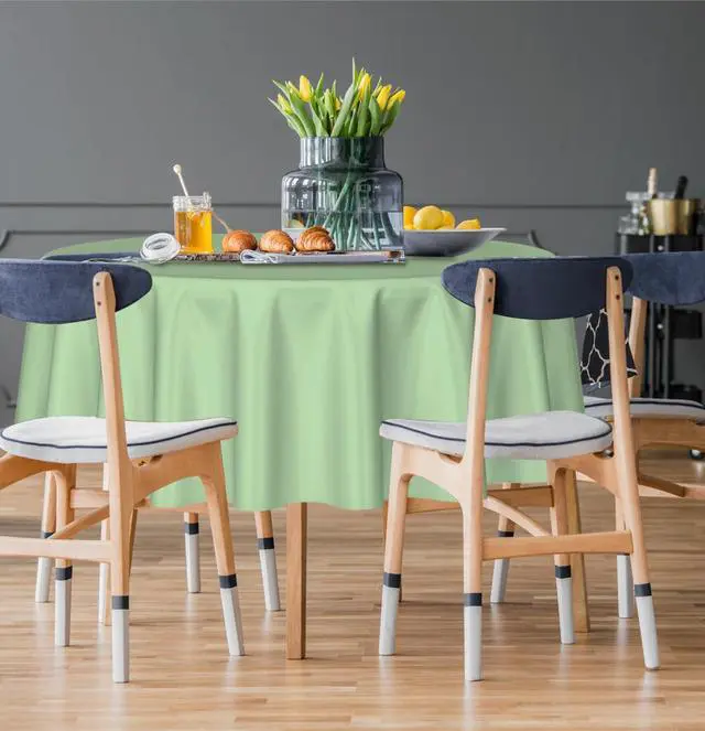 Alt view image 5 of 7 - HEIPINIUYE 2 Pack Sage Green Round Plastic Tablecloth 84 Inch Waterproof Disposable for Party Birthday Camping Picnic Baby Shower