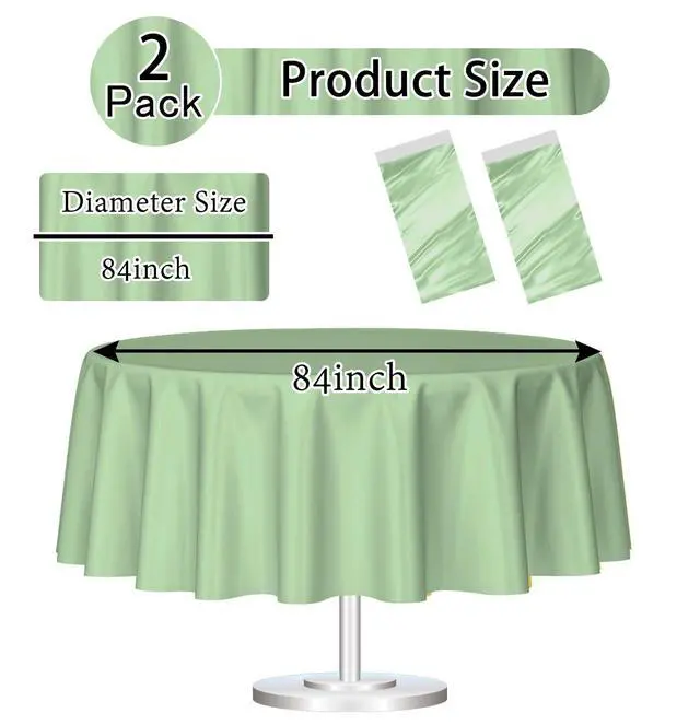 Alt view image 6 of 7 - HEIPINIUYE 2 Pack Sage Green Round Plastic Tablecloth 84 Inch Waterproof Disposable for Party Birthday Camping Picnic Baby Shower