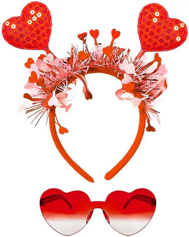 Main image of Dolkoic Heart Headband and Heart Sunglasses Valentines Halloween Party Accessories