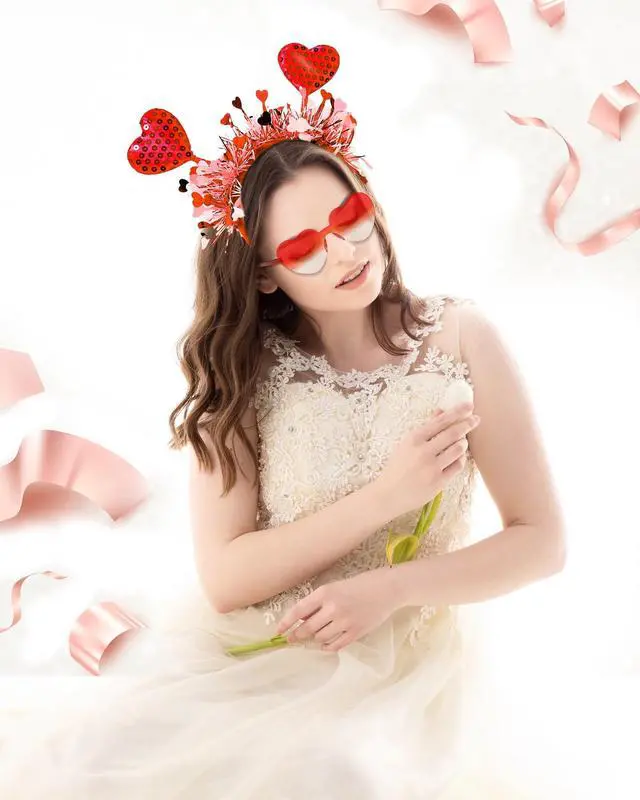 Alt view image 6 of 7 - Dolkoic Heart Headband and Heart Sunglasses Valentines Halloween Party Accessories