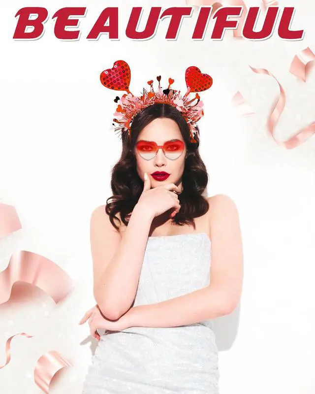 Alt view image 5 of 7 - Dolkoic Heart Headband and Heart Sunglasses Valentines Halloween Party Accessories