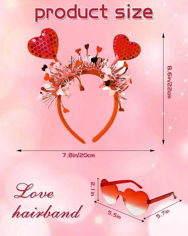 Alt view image 2 of 7 - Dolkoic Heart Headband and Heart Sunglasses Valentines Halloween Party Accessories
