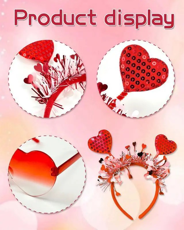 Alt view image 4 of 7 - Dolkoic Heart Headband and Heart Sunglasses Valentines Halloween Party Accessories