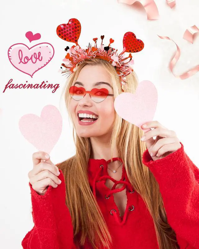 Alt view image 3 of 7 - Dolkoic Heart Headband and Heart Sunglasses Valentines Halloween Party Accessories