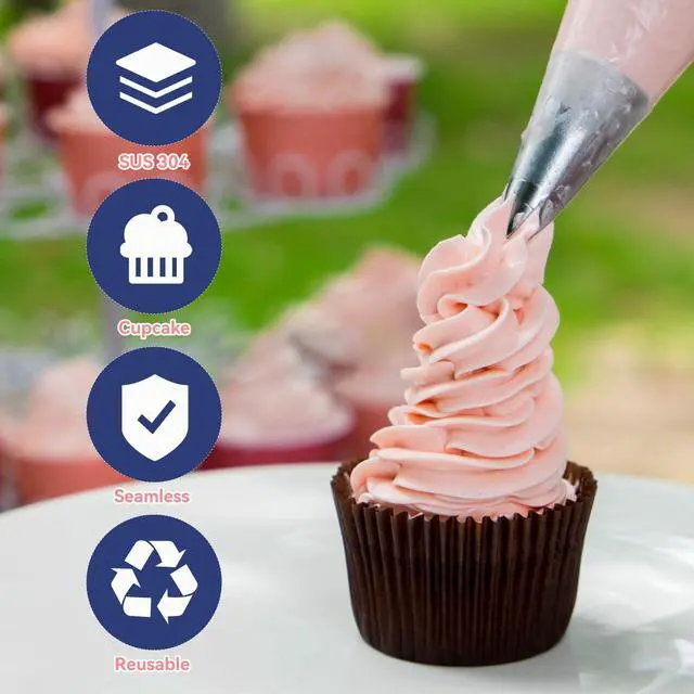 Alt view image 3 of 7 - Cake Piping Tips 5-Pack (1M, 2D, 1C, 1B, 1E) - Buttercream, Icing, Birthday, Cupcake, DIY Art Decorating Supplies