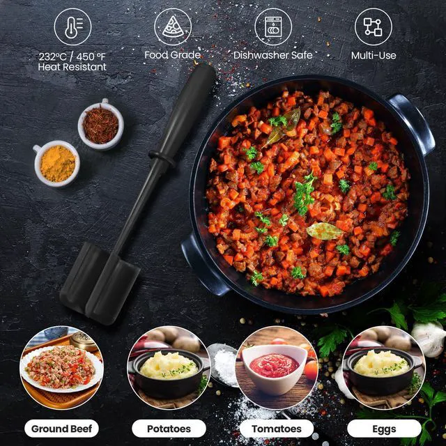 Alt view image 5 of 7 - CUNSENR Meat Chopper, Ground Beef Masher, Hamburger Smasher Tool, Black