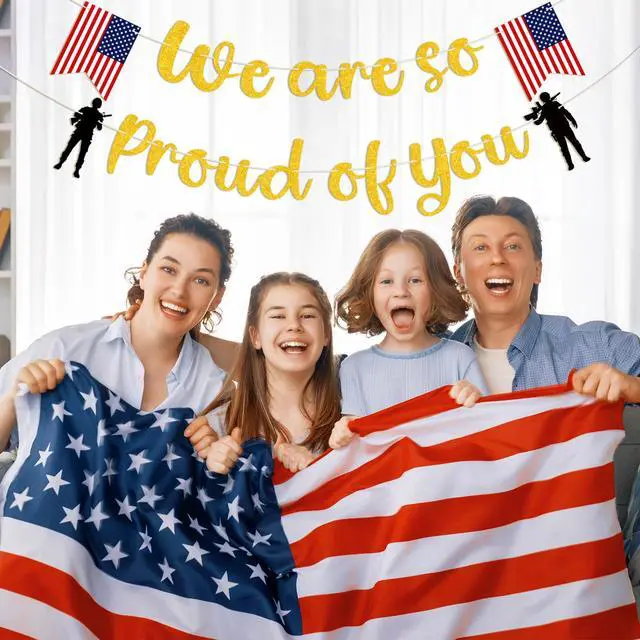 Alt view image 3 of 7 - Gold We Are So Proud of You Banner for Retirement, Welcome Home, Military Going Away, Memorial Day, Patriotic Soldier, Graduation Decor