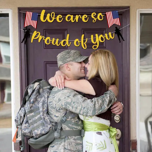 Alt view image 6 of 7 - Gold We Are So Proud of You Banner for Retirement, Welcome Home, Military Going Away, Memorial Day, Patriotic Soldier, Graduation Decor