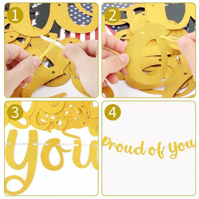 Alt view image 5 of 7 - Gold We Are So Proud of You Banner for Retirement, Welcome Home, Military Going Away, Memorial Day, Patriotic Soldier, Graduation Decor