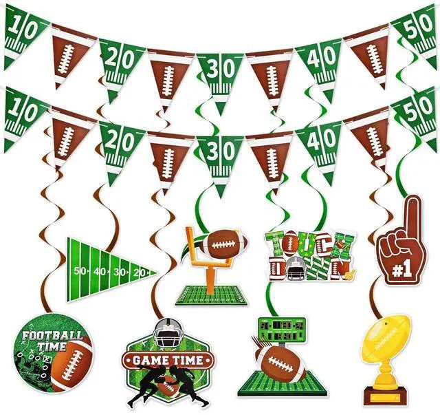 Main image of 10 Pieces Football Game Hanging Banner Swirls Decorations - 2 Pennant Banners + 8 Football Swirls Garland for Sports Birthday Party Supplies
