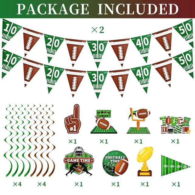 Alt view image 5 of 6 - 10 Pieces Football Game Hanging Banner Swirls Decorations - 2 Pennant Banners + 8 Football Swirls Garland for Sports Birthday Party Supplies