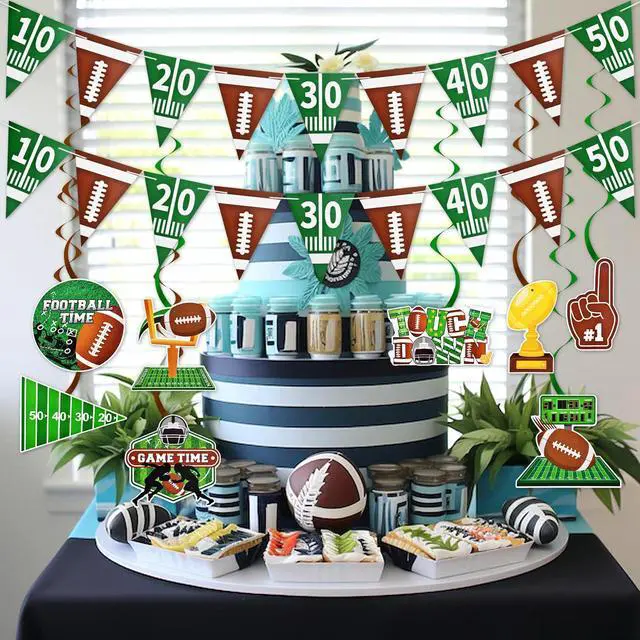 Alt view image 3 of 6 - 10 Pieces Football Game Hanging Banner Swirls Decorations - 2 Pennant Banners + 8 Football Swirls Garland for Sports Birthday Party Supplies