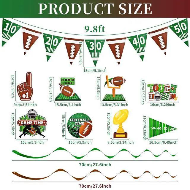 Alt view image 4 of 6 - 10 Pieces Football Game Hanging Banner Swirls Decorations - 2 Pennant Banners + 8 Football Swirls Garland for Sports Birthday Party Supplies