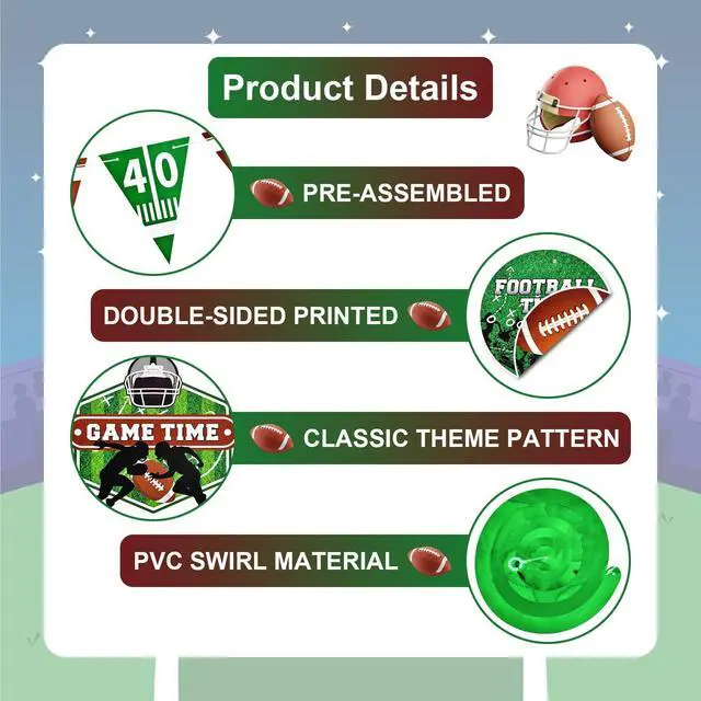 Alt view image 6 of 6 - 10 Pieces Football Game Hanging Banner Swirls Decorations - 2 Pennant Banners + 8 Football Swirls Garland for Sports Birthday Party Supplies