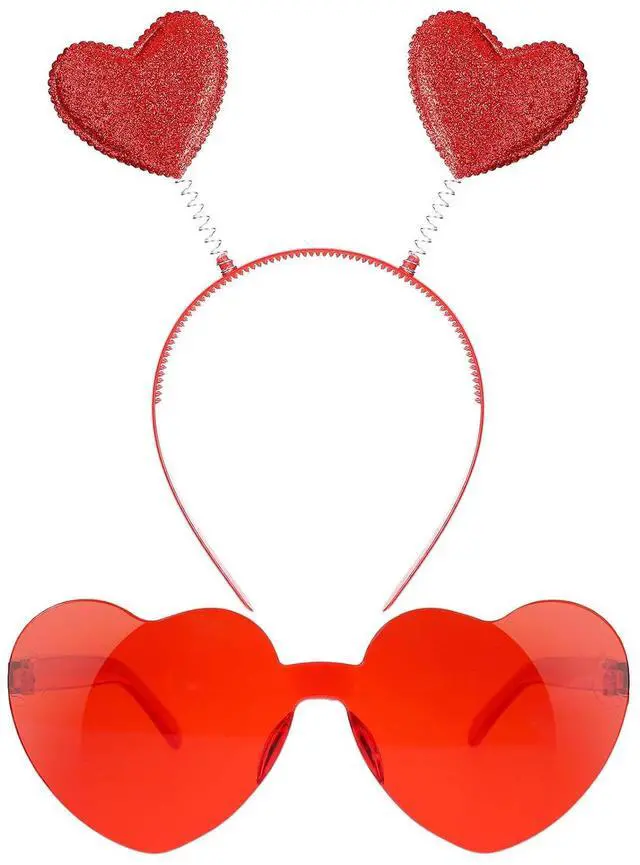 Main image of Qianyu Valentine's Day Heart Head Bopper Headband and Heart-Shaped Sunglasses