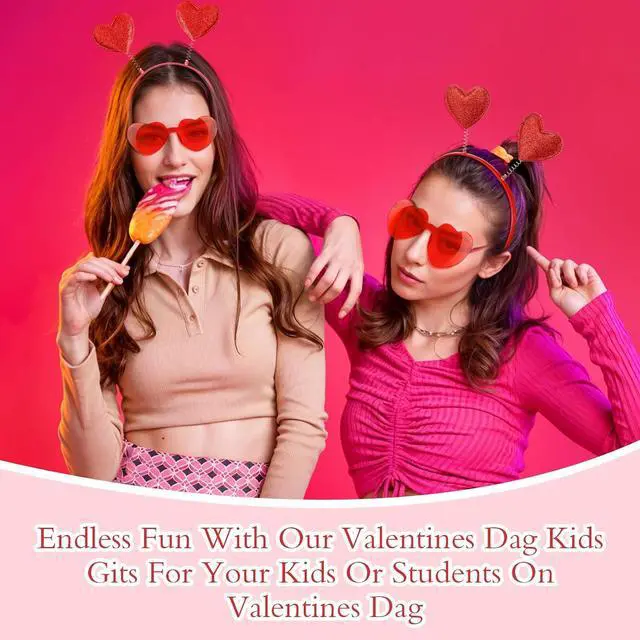 Alt view image 2 of 7 - Qianyu Valentine's Day Heart Head Bopper Headband and Heart-Shaped Sunglasses