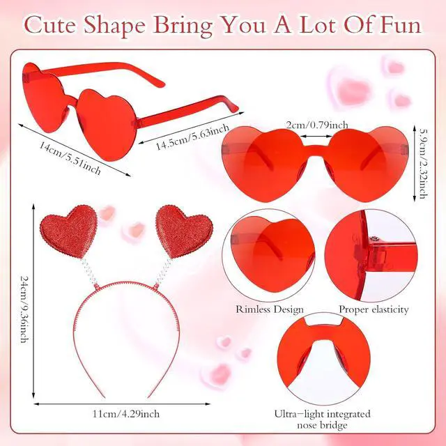 Alt view image 7 of 7 - Qianyu Valentine's Day Heart Head Bopper Headband and Heart-Shaped Sunglasses