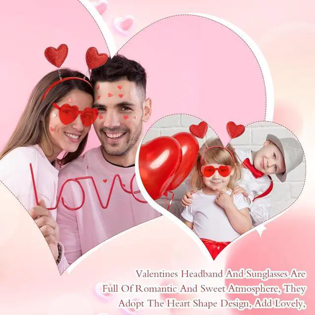 Alt view image 6 of 7 - Qianyu Valentine's Day Heart Head Bopper Headband and Heart-Shaped Sunglasses