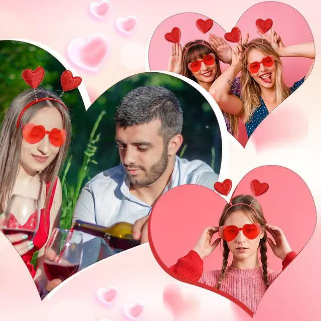Alt view image 4 of 7 - Qianyu Valentine's Day Heart Head Bopper Headband and Heart-Shaped Sunglasses