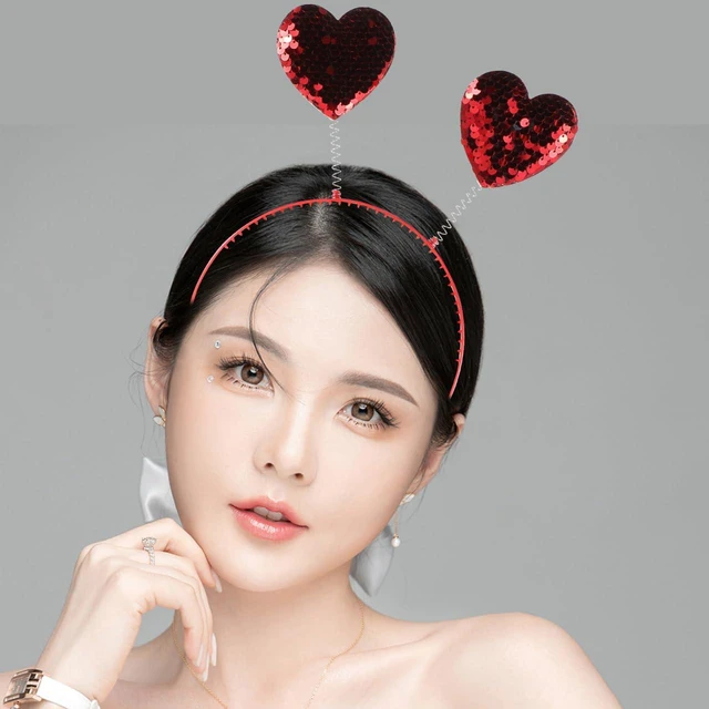 Alt view image 2 of 7 - Healeved Cupid Heart Red Sequin Headband Hairband for Women Valentine's Day Party Hair Accessories 9x7 Inches