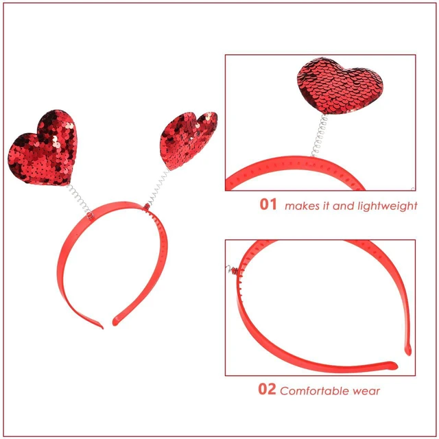 Alt view image 7 of 7 - Healeved Cupid Heart Red Sequin Headband Hairband for Women Valentine's Day Party Hair Accessories 9x7 Inches