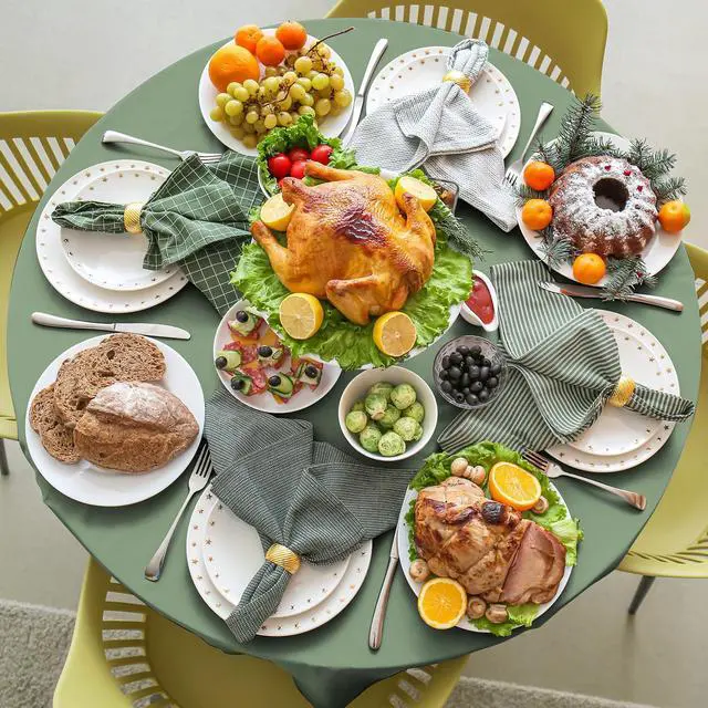 Alt view image 3 of 6 - 1 Pack Sage Green Plastic Round Tablecloth, Waterproof Disposable, 84 Inch, for Birthday Bridal Wedding Baby Shower Party Decorations