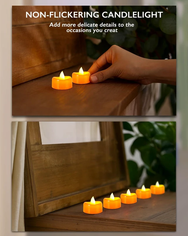 Alt view image 5 of 6 - BEICHI Flameless Tea Lights Candles, 24-Pack, Orange, Battery Operated