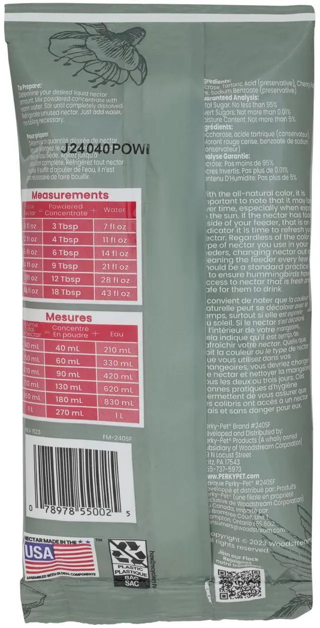 Alt view image 5 of 6 - Perky-Pet Hummingbird Nectar Concentrate 240SF, 8 oz Powder, Makes 48 fl oz Nectar, Attract and Feed Hummingbirds