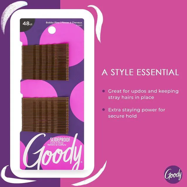 Alt view image 2 of 5 - Goody SlideProof Bobby Hair Pins, 48 Count, Brunette Brown, High Gloss, Pain-Free Styling Accessories for All Hair Types