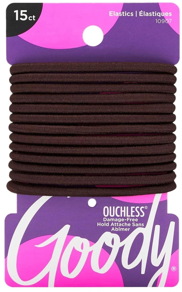 Main image of Goody Ouchless Hair Elastics 15 Count Brown, No Pull No Breakage Tangle-Free Hold for Thick Curly Coily Textured Hair, Long-Lasting Ponytail Holders for Women and Men