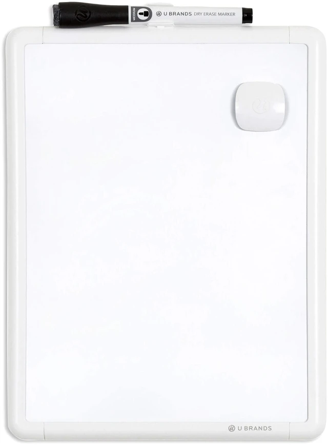 Main image of U Brands Contempo Magnetic Small Whiteboard, 8.5" x 11", White Modern Frame, for Students, Fridge and Locker, Includes Marker and Magnet