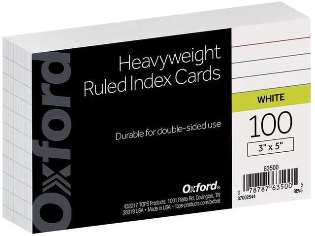 Main image of Oxford 63500 Heavyweight Ruled Index Cards, 3" x 5", White, 100 per Pack