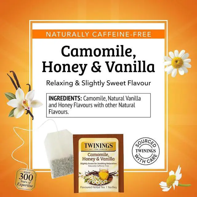 Alt view image 4 of 6 - Twinings Camomile, Honey & Vanilla Herbal Tea, 20 Count (Pack of 1), Naturally Caffeine-Free, Enjoy Hot or Iced