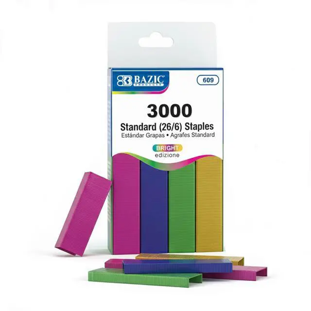 Main image of BAZIC Standard Staples (26/6) Metallic Color, 3000/Pack, Assorted Colors, 1-Pack