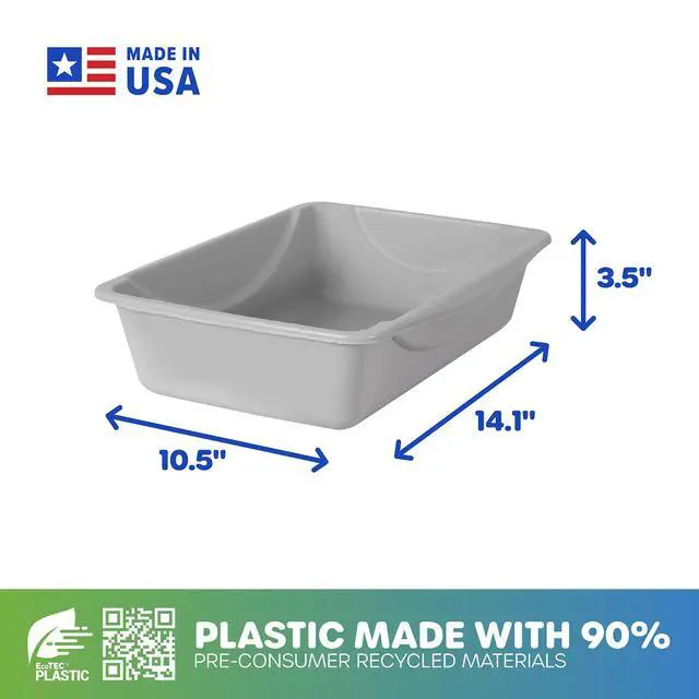Alt view image 6 of 7 - Petmate Basic Open Plastic Cat Litter Pan, Gray, Small