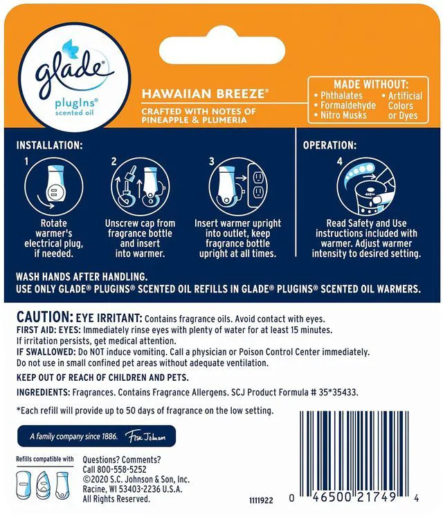 Alt view image 3 of 6 - Glade PlugIns Air Freshener Refills, Hawaiian Breeze, 1.34 Fl Oz, 2 Count