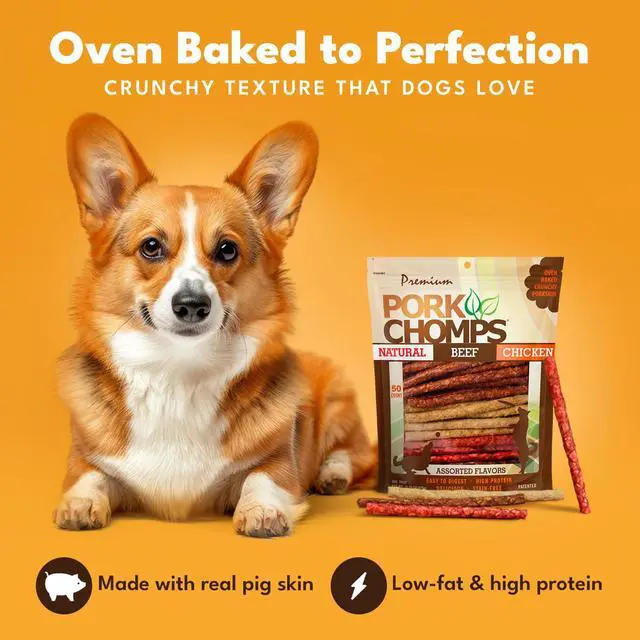Alt view image 2 of 7 - Pork Chomps Dog Chews 5in Munchy Sticks Assorted Flavors 50 Count