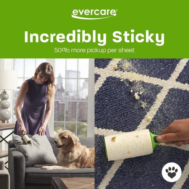 Alt view image 2 of 6 - Evercare All Purpose Pet Hair Lint Roller - 100 Sheets, Reusable Sticky Roller for Cat & Dog Hair Remover, Furniture, Clothing & Cars