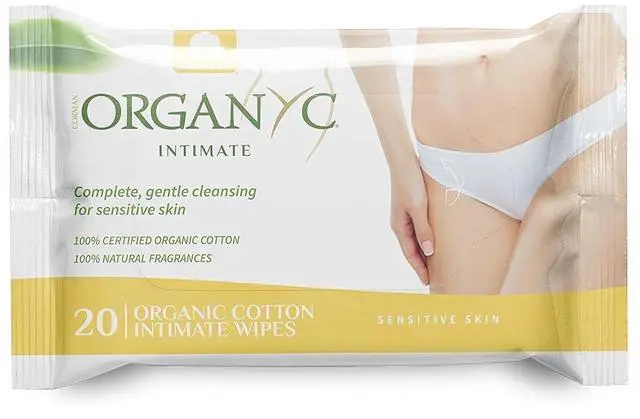 Main image of Organyc Organic Cotton Intimate Wet Wipes for Sensitive Skin, pH Balanced, Paraben-Free, Alcohol-Free, Chlorine-Free, 20 Count (Pack of 1)
